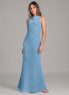 Azazie Allettie Bridesmaid Dresses Steel Blue Mermaid Chiffon Dress image3