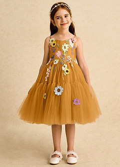 Azazie Osea Sukienki dla dziewczynek sypiących kwiaty Suknia balowa Pofałdowany Tiul Długość do kolan Sukienka image7