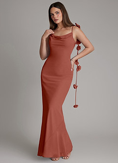 Azazie Kalico Robes de demoiselle d'honneur Robe Sirène en Mousseline de soie Plissée Auburn image6