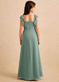 Azazie Soso Girls Formal Robe Demoiselle D'honneur Fillette Robe Trapèze en Mousseline de soie Plissé Sauge D'argent image2