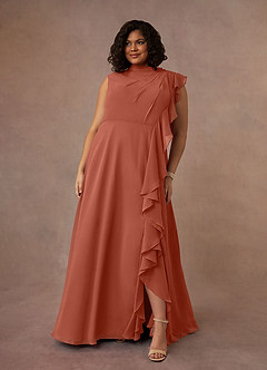 Azazie Narine Vestidos para mãe da noiva Vestido Argila de Chiffon de Linha A com Plissado image7