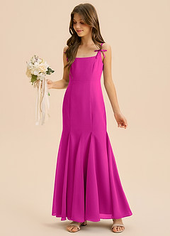 Azazie Evey Junior Abito Sirena in Chiffon Plissettato Fucsia image1