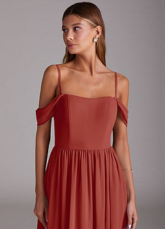 Azazie Calianna Bridesmaid Dresses Terracotta A-Line Off the Shoulder Chiffon Convertible Dress image7