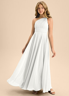 Azazie Charlize Junior White A-Line Pleated Chiffon Dress image1