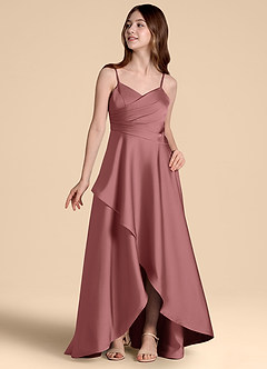 Azazie Prisha Junior Jurk van Stretch Satijn met A-Lijn Geplooid Amethist image4