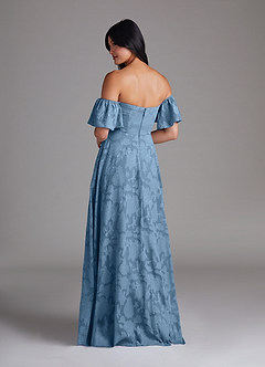 Azazie Sue Bridesmaid Dresses Steel Blue A-Line Off the Shoulder Floral Burnout Convertible Dress image3