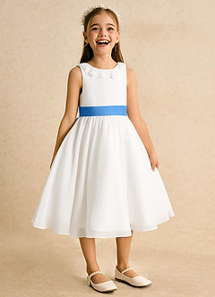 Azazie Dani Abiti da Ragazza di Fiori Abito A-Line in Chiffon Fiocco Avorio Ghiandaia Azzurra image6