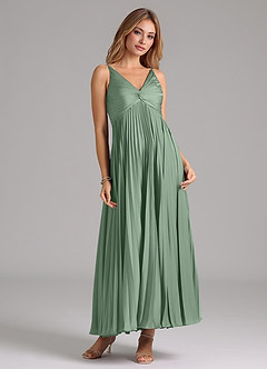 Azazie Raychelle Brautjungfernkleider A-Linie Plissee Stretch-Satin Kleid Matcha image5
