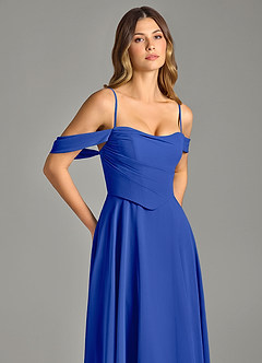 Azazie Chelsey Brautjungfernkleider Wandelbar A-Linie Schulterfrei Chiffon Kleid Königsblau image2