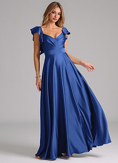 Azazie Leilani Bridesmaid Dresses Royal Blue A-Line Ruched Stretch Satin Dress image1