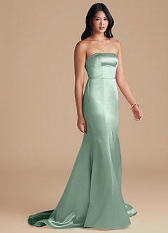 Azazie Aura Vestidos de damas de honor Vestido de Agave de Satén Metálico de Corte Sirena Convertible image5