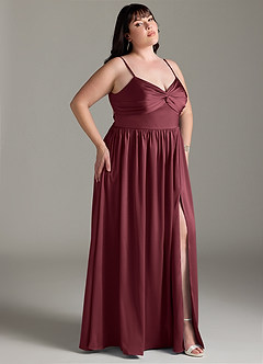 Azazie Zeya Bridesmaid Dresses Merlot A-Line Pleated Stretch Satin Dress image11