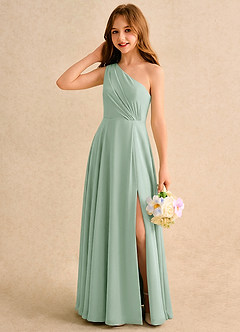 Azazie Puddles Girls Formal Flower Girl Klänningar Klä A-Line i Chiffong Ena axeln image3