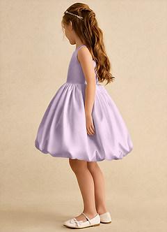Azazie Nirvana Flower Girl Dresses Frosted Lilac Ball-Gown Ruched Matte Satin Dress image4