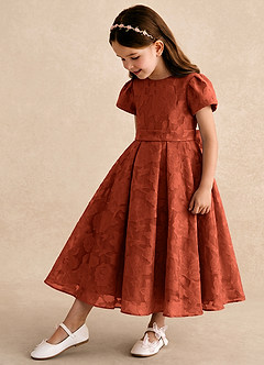Azazie Princes Flower Girl Dresses Auburn A-Line Pleated Floral Burnout Dress image1