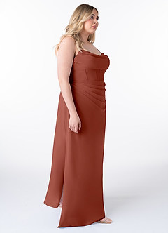 Azazie Mai Bridesmaid Dresses Auburn Sheath Pleated Chiffon Dress image10