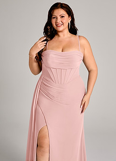 Azazie Amyra Robes de demoiselle d'honneur Robe Fourreau Convertible en Mousseline de soie Épaules dénudées Rose Poudré image10