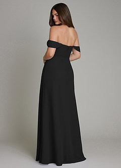 Azazie Ezria Bridesmaid Dresses Black A-Line Off the Shoulder Chiffon Dress image6