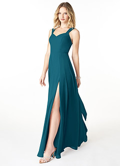 Azazie Julie Robes de demoiselle d'honneur Robe Trapèze en Mousseline de soie Encolure en Forme de Cœur Bleu Encre image3