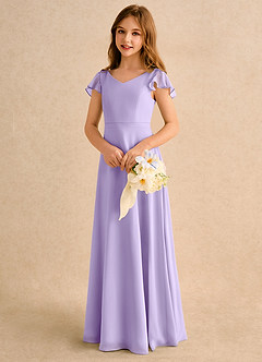 Azazie Nari Girls Formal Flower Girl Dresses Lilac A-Line with Sleeves Chiffon Dress image3