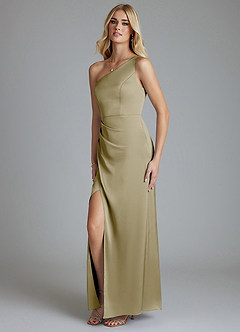 Azazie Adhara Bridesmaid Dresses Moss Green Sheath One Shoulder Stretch Satin Dress image8