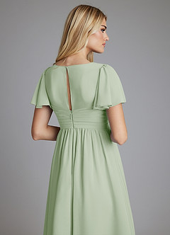 Azazie Verna vestidos de dama de honor de maternidad Vestido de Corte en A Cuello en V fruncido Hasta el suelo Gasa image6