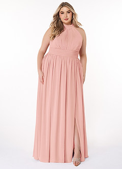 Azazie Iman At-home Try On Dresses Dusty Blue A-Line A-Line Ruched Chiffon Dress image8