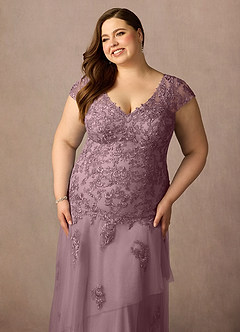 Azazie Romy Mother of the Bride Dresses Dusty Rose Mermaid V-Neck Sequins Tulle Dress image11