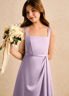 Azazie Emiko Girls Formal vestidos de niña de las flores Vestido Lila Esmerilada de Satin Mate de Línea A con Plisado image5