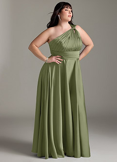 Azazie Charlize Bridesmaid Dresses Garden Sage A-Line One Shoulder Stretch Satin Dress image12