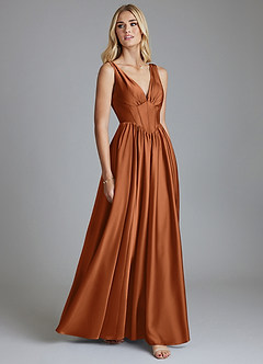 Azazie Delmie Brudtärnklänningar Klä av A-Linje i Stretch Satin Korsett Koppar image5