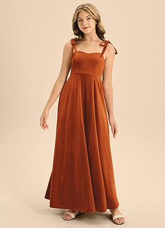 Azazie Rosey Junior Robe Trapèze en velours Encolure en Forme de Cœur Orange Brûlée image5