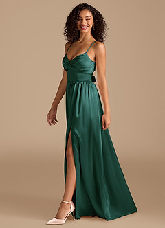 Azazie Zeya Bridesmaid Dresses Pine A-Line Pleated Metallic Satin Dress image5
