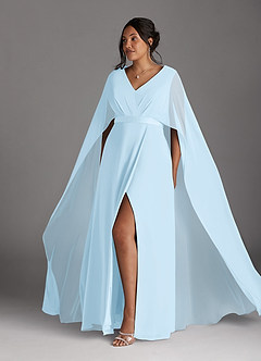 Azazie Isa Mother of the Bride Dresses Sky Blue A-Line V-Neck Pleated Chiffon Dress image10
