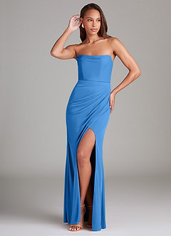 Azazie Leonis Jurken voor bruidsmeisjes Converteerbaar Jurk van Mesh met Kolom Strapless Blauwe Gaai image1