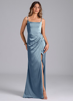 Azazie Donielle Bridesmaid Dresses Dusty Blue Mermaid Corset Stretch Satin Dress image4