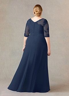 Azazie Dionysus Mother of the Bride Dresses Dark Navy A-Line Boatneck Lace Chiffon Dress image7