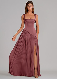 Azazie Stephanie Bridesmaid Dresses Amethyst A-Line Pleated Stretch Satin Dress image4