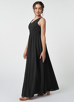 Azazie Kora Vestido de Negro de Gasa/ Chiffon de Acampanado con Plisado image3
