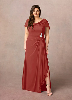 Azazie Mary Mother of the Bride Dresses Terracotta A-Line Side Slit Chiffon Dress image6
