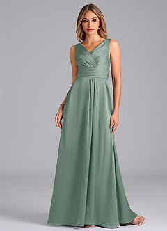 Azazie Karina At-home Try On Dresses Desert Rose A-Line Pleated Stretch Satin Dress image4