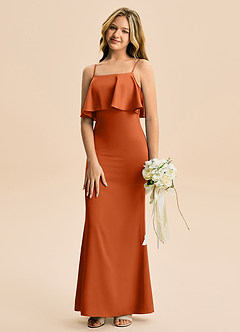 Azazie Galene Junior Havfrue Stræk satin Gulv-længde Junior brudepige Kjole image4