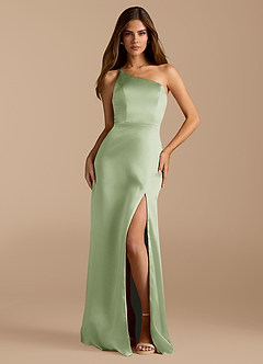 Azazie Trina Brautjungfernkleider A-Linie One-Shoulder Metallischer Satin Kleid Staubiger Salbeigrün image3
