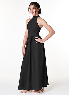 Azazie Iman Junior Black A-Line Pleated Chiffon Dress image3