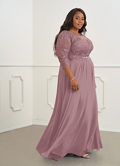Azazie Hayek Mother of the Bride Dresses A-Line V-Neck Lace Chiffon Floor-Length Dress image9