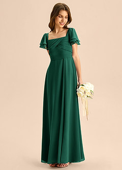 Azazie Azey Junior Emerald A-Line Ruched Chiffon Dress image3