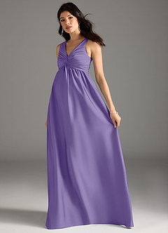 Azazie Yetta Maternity Bridesmaid Dresses A-Line Pleated Stretch Satin Floor-Length Dress image6