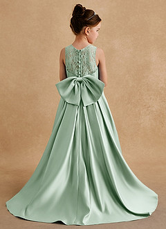 Azazie Sammy Flower Girl Dresses Agave A-Line Lace Matte Satin Dress image1