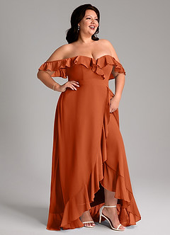 Azazie Lyra Abiti da Damigella Abito Convertibile A-Line in Chiffon Arancia Bruciata image14