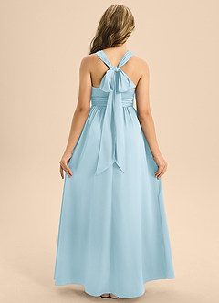 Azazie Jaylah Junior Robe Trapèze en Satin extensible Plissée Bleu Ciel image2